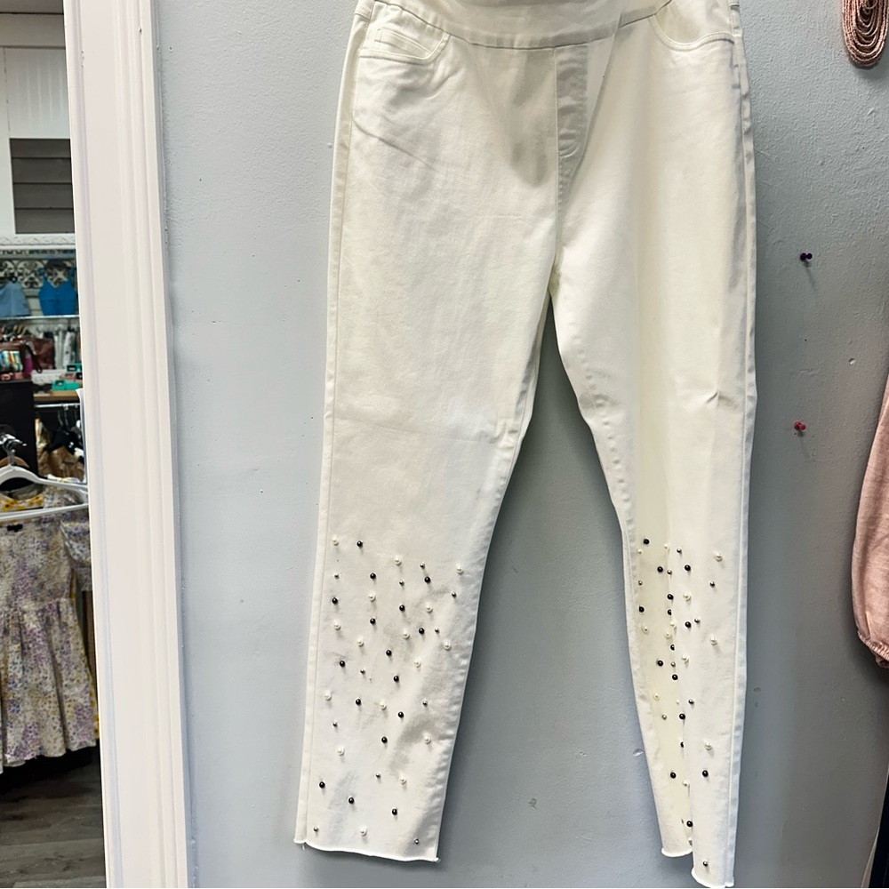 Patchington White Pearl & Stud Embellished Croppe… - image 2